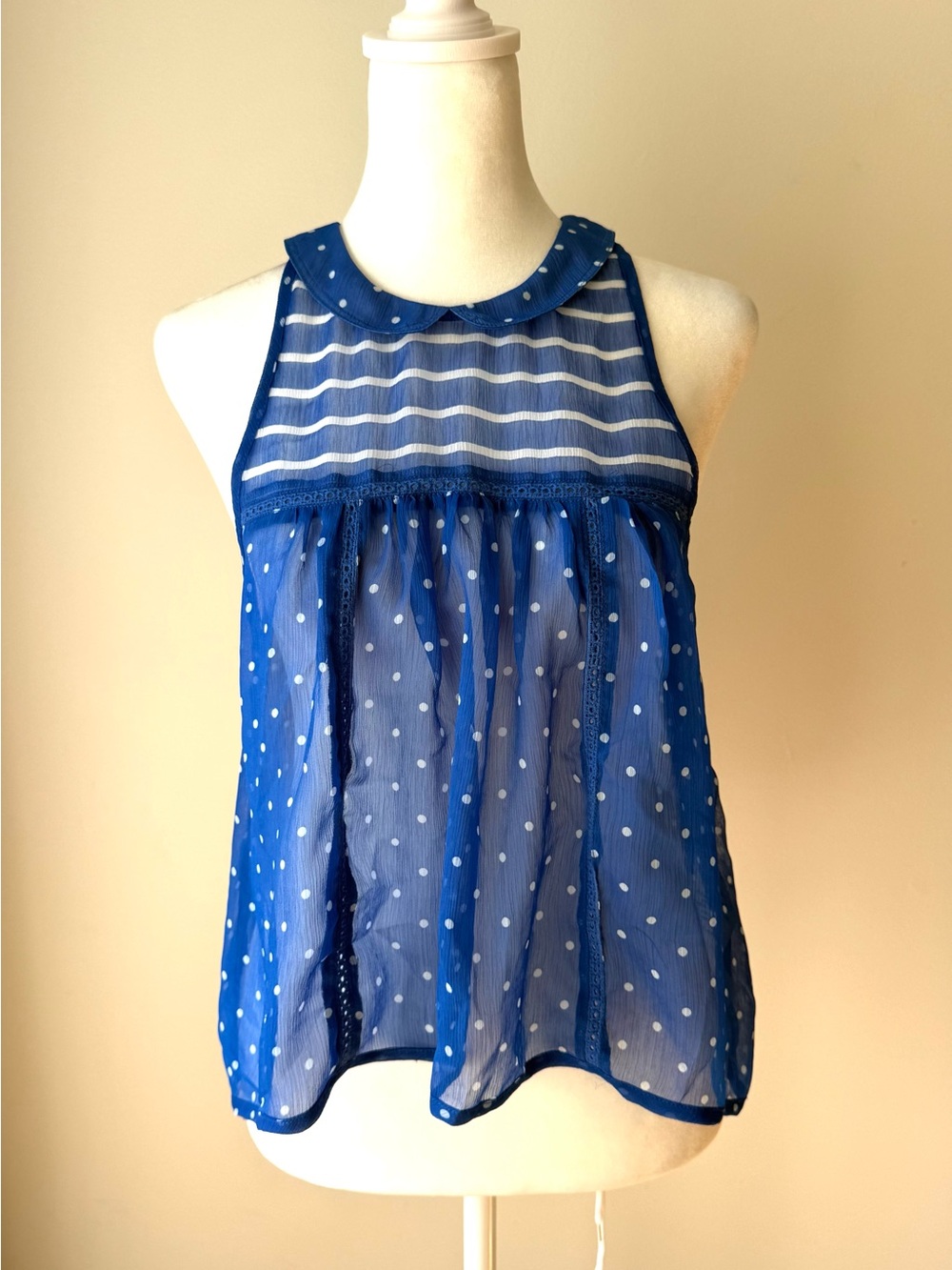 Abercrombie & Fitch Blue Sheer Polka Dot Tank Top XS
